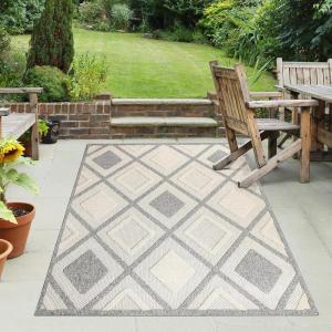 Superior Indoor Outdoor Area Rug, Floor Decor, Perfect for Patio, Bedroom, Kitchen, Living Room, Entryway, Playroom, Nursery, Carpet Cover, Diamonds, Sterling Collection, 7′ 10″ x 9′ 10″, Grey(Daelyn – Cream)