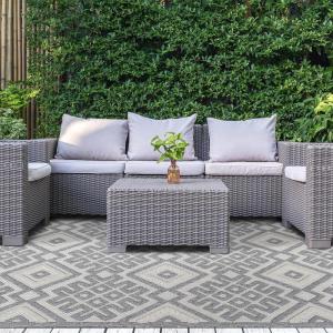 Superior Indoor Outdoor Area Rug, Floor Decor, Perfect for Patio, Bedroom, Kitchen, Living Room, Entryway, Playroom, Nursery, Carpet Cover, Diamonds, Sterling Collection, 7′ 10″ x 9′ 10″, Grey(Sterling – Cream)