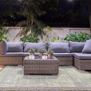 Superior Indoor Outdoor Area Rug, Floor Decor, Perfect for Patio, Bedroom, Kitchen, Living Room, Entryway, Playroom, Nursery, Carpet Cover, Diamonds, Sterling Collection, 7′ 10″ x 9′ 10″, Grey(Ellery – Cream)