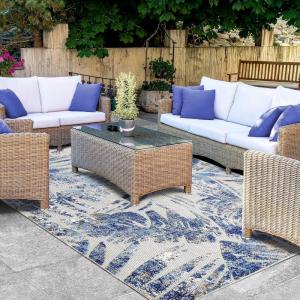 Superior Indoor Outdoor Area Rug, Floor Decor Perfect for Patio, Pool, Deck, Kitchen, Entryway, Tropical Leaves Coastal Style Rug, Siesta Collection, 6′ x 8′ 10″, Grey(Grey – Z)