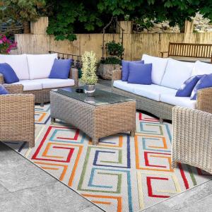 Superior Indoor Outdoor Area Rug, Perfect for Patio, Bedroom, Kitchen, Laundry Room, Entryway, Office, Playroom, Carpet Cover, Modern Geometric Farmhouse, Ares Collection, 6′ x 8′ 10″, Grey(Cream – Z)