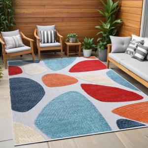 Superior Indoor Outdoor Area Rug, Perfect for Patio, Poolside, Backyard, Playroom, Kitchen, Dining Room, Entry, Mudroom, Modern Geometric Floor Cover, Tulip Collection, 4′ x 6′, Multicolor