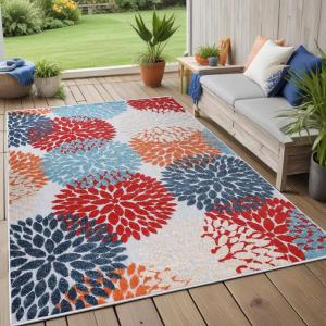 Superior Indoor Outdoor Area Rug, for Patio, Poolside, Deck, Backyard, Playroom, Kitchen, Dining Room Floors, Mudroom, Floral Medallion Floor Cover, Hydrangea Collection, 8′ x 10′, Multicolor