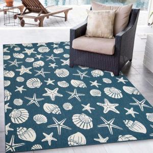Superior Indoor/ Outdoor Large Area Rug, Geometric Modern Home Floor Decor For Patio, Poolside, Entryway, Kitchen, Living Room, Bedroom, Jute Backed Rugs, Colburn Collection, 5′ x 8′, Blue(Navy Blue)