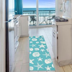 Superior Indoor/ Outdoor Large Area Rug, Geometric Modern Home Floor Decor For Patio, Poolside, Entryway, Kitchen, Living Room, Bedroom, Jute Backed Rugs, Colburn Collection, 5′ x 8′, Blue(Teal)
