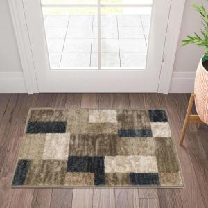 Superior Indoor Runner Rug, Jute Backing, Home Decor for Bedroom, Living Room, Office, Kitchen, Hallway, Floor Cover, Patchwork, Color Block, Plush, Clifton Collection, 2′ 7″ x 10′, Multi Color(Beige-blue)