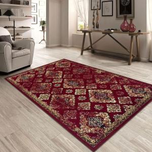 Superior Indoor Runner Rug, Jute Backing, Modern Plush Rugs for Entryway, Kitchen Floors, Hallway, Office Floor Cover, Medallion Rugs, Mayfair Collection, 2′ 7″ x 8′, Ivory(Red)