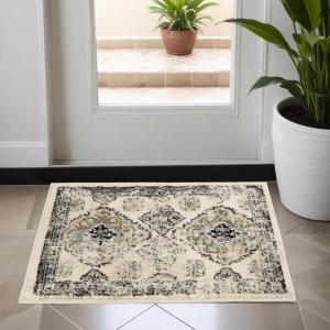 Superior Indoor Runner Rug, Jute Backing, Modern Plush Rugs for Entryway, Kitchen Floors, Hallway, Office Floor Cover, Medallion Rugs, Mayfair Collection, 2′ 7″ x 8′, Ivory(Ivory)