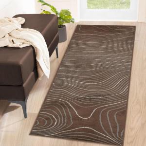 Superior Indoor Runner Rug, Jute Backing, Plush Carpet Cover, for Hallways, Entry, Office, Plush Floor Cover, Modern Wood Grain, Abstract Lines, Veer Collection, 2′ 7″ x 8′, Chocolate(Chocolate)