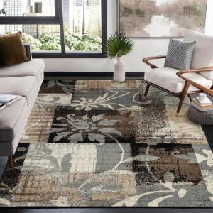 Superior Indoor Runner Rug, Plush Carpet Cover, for Hallway, Entryway, Dining, Office, Kitchen, Modern Floral Patchwork Decor, Pastiche Collection, 2′ 7″ x 10′, Beige(Beige)