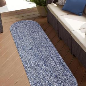 Superior Indoor/Outdoor Area Rug, Dual-Tone Reversible Braided Floor Decor for Patio, Front Porch, Entryway, Living Room, Office, Nursery, Artistic Home, 5′ x 8′, Fog Green-White(Denim Blue-white)
