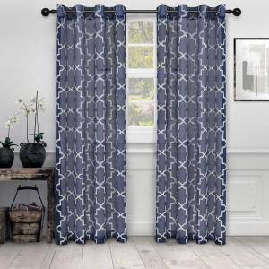 Superior Jackson Stripe Sheer Curtains, Window Accents, Perfect for Natural Light, with Rod Pockets or Grommets, Modern, Transtitional, Rustic, Bohemian, Curtain Set of 2 Panels, 52″ X 108″, Taupe(Navy Blue)