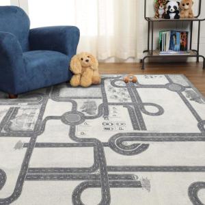 Superior Kids Indoor Area Rug, Jumbo Numbers Design, Cute Rugs for Nursery, Playroom, Bedroom, Living Room, Unique Accent, Soft Cotton Backed, Entryway, Playtime Collection, 5′ 7″ x 8′ 9″, Aquamarine(Ivory – Z)
