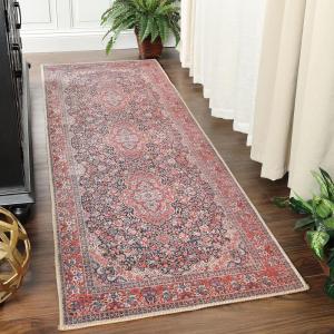 Superior Large Indoor Area Rug, Modern Floor Decor for Living/Dining Room, Kitchen, Bedroom, Office, Entry, Flat-Weave, Floral Medallion, Cotton Backing, Fiorella Collection, 10′ x 13′, Berry Red(Flor – Berry Red)