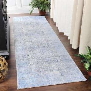 Superior Large Indoor Runner Rug, Modern Floor Decor, Living/Dining Room, Kitchen, Office, Entry, Distressed Floral, Geometric Medallion, Cotton Backing, Huda Collection, 2′ 6″ x 7′ 6″, Charcoal(Azure 01)
