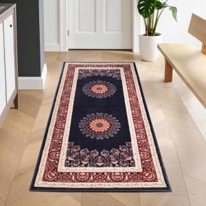 Superior Mahi Floral Medallion Border Washable Indoor Area Rug, Machine Washable Rugs, for Bedroom, Living Room, Dining, Kitchen Floors, Flexible Cotton Backing, Easy Clean Rugs, 10′ x 14′, Grey(Ivory Black)