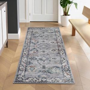 Superior Mahi Floral Medallion Border Washable Indoor Area Rug, Machine Washable Rugs, for Bedroom, Living Room, Dining, Kitchen Floors, Flexible Cotton Backing, Easy Clean Rugs, 10′ x 14′, Grey(Grey-ivory)