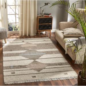 Superior Marquette Hand Crafted Wool and Cotton Indoor Area Rug for Living Room, Bedroom, Office, Kitchen, Dining, Washable Rugs, Foam Backing, Marquette Collection, 8′ x 10′, Grey(Grey)