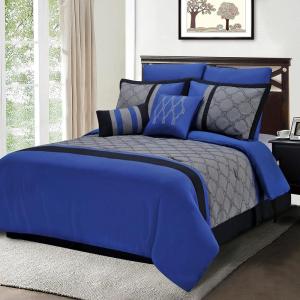 Superior Maxfield 8 Piece Embroidered Comforter Set, Queen, Blue(California King)