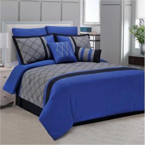 Superior Maxfield 8 Piece Embroidered Comforter Set, Queen, Blue(Full)