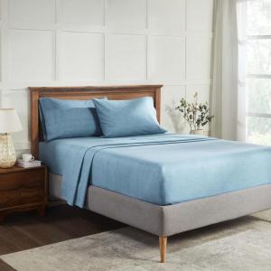 Superior Melange Flannel Cotton Sheet Set, Ultra-Soft Brushed Sheets, Modern, Farmhouse Bedding, Basics, Includes; Flat Sheet, Elastic Deep Pocket Fitted Sheet, Pillowcases, King, Fig Plum(Blue)