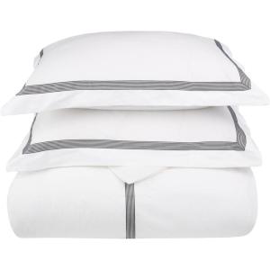Superior Miller Cotton 300 TC Duvet Cover Set, Soft Comforter Covers, Bedroom Essentials, Coastal Striped, Includes 1 Duvet Cover with Button Closure, 2 Pillow Shams, King/California King, Grey(Black)