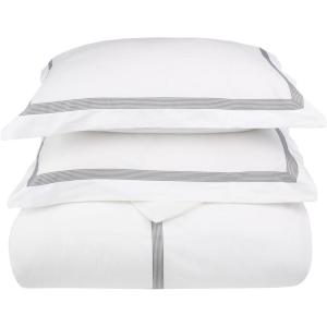 Superior Miller Cotton 300 TC Duvet Cover Set, Soft Comforter Covers, Bedroom Essentials, Coastal Striped, Includes 1 Duvet Cover with Button Closure, 2 Pillow Shams, King/California King, Grey(Grey)