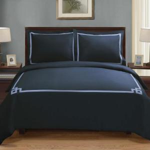 Superior Miller Cotton 300 TC Duvet Cover Set, Soft Comforter Covers, Bedroom Essentials, Coastal Striped, Includes 1 Duvet Cover with Button Closure, 2 Pillow Shams, King/California King, Grey(Navy Blue – Navy Blue)