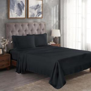 Superior Modal from Beechwood 300-Thread Count Solid Deep Pocket Sheet Set, King, White, 4-Piece SetxSuperior(Black)