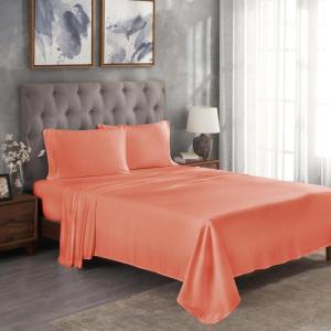 Superior Modal from Beechwood 300-Thread Count Solid Deep Pocket Sheet Set, King, White, 4-Piece SetxSuperior(Coral)