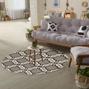 Superior Modern Geometric Art-Deco Trellis Power-Loomed Indoor Area Rug, 5′ Round, Gray
