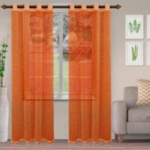 Superior Natural Light Filtering Sheer Curtain Panels, 8 Grommets, Window Treatments, Drapes Kitchen, Office, Bed, Living Room Windows, Jackson Striped Sheer Curtains, Set of 2, 52″ x 63″, Ivory(Orange)