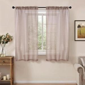 Superior Natural Light Filtering Sheer Curtain Panels, 8 Grommets, Window Treatments, Drapes Kitchen, Office, Bed, Living Room Windows, Jackson Striped Sheer Curtains, Set of 2, 52″ x 63″, Ivory(Taupe)