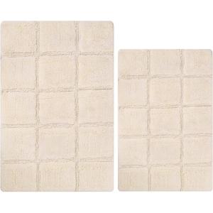Superior Non-Slip Cotton Checkered Bath Rug Set with Spray Latex Backing, 20″ x 30″, 24″ x 36″, 2-Pieces, Ivory(Ivory – Chk)