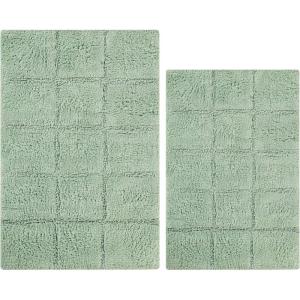 Superior Non-Slip Cotton Checkered Bath Rug Set with Spray Latex Backing, 20″ x 30″, 24″ x 36″, 2-Pieces, Ivory(Sage – Chk)