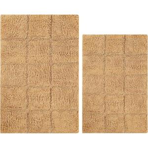 Superior Non-Slip Cotton Checkered Bath Rug Set with Spray Latex Backing, 20″ x 30″, 24″ x 36″, 2-Pieces, Ivory(Toast – Chk)