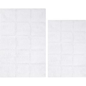 Superior Non-Slip Cotton Checkered Bath Rug Set with Spray Latex Backing, 20″ x 30″, 24″ x 36″, 2-Pieces, Ivory(White – Chk)