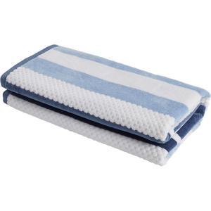 Superior Oversized 2-Piece Beach Towel Set – Quick Drying Cotton Beach Towels, Cape May Striped Summer Towel for Beach, Pool, and Jacuzzi Swim Towel for Kids and Adults 34″ x 64″, Pear(Dusky Blue)