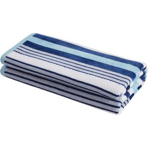 Superior Oversized 2-Piece Beach Towel Set – Quick Drying Cotton Beach Towels, Cape May Striped Summer Towel for Beach, Pool, and Jacuzzi Swim Towel for Kids and Adults 34″ x 64″, Pear(Rope – Sky Blue)