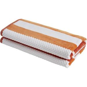 Superior Oversized 2-Piece Beach Towel Set – Quick Drying Cotton Beach Towels, Cape May Striped Summer Towel for Beach, Pool, and Jacuzzi Swim Towel for Kids and Adults 34″ x 64″, Pear(Checkered – Sorbet)