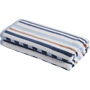 Superior Oversized 2-Piece Beach Towel Set – Quick Drying Cotton Beach Towels, Cape May Striped Summer Towel for Beach, Pool, and Jacuzzi Swim Towel for Kids and Adults 34″ x 64″, Pear(Stitch – Morning Blue)