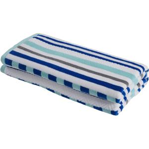 Superior Oversized 2-Piece Beach Towel Set – Quick Drying Cotton Beach Towels, Cape May Striped Summer Towel for Beach, Pool, and Jacuzzi Swim Towel for Kids and Adults 34″ x 64″, Pear(Stitch – Aqua Sky)