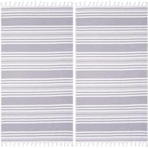 Superior Oversized Cotton Beach Towel for Adults and Kids, Quick Drying Towels for Pool, Spa, Resort, Hotel, Camping, Travel, Super Absorbent, Striped with Tassels, Tropical Cabana Collection, Black(Grey)