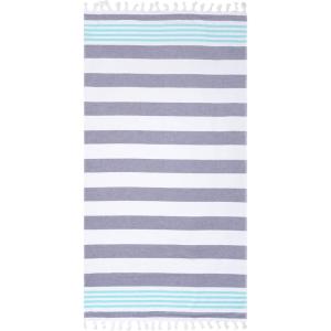 Superior Oversized Cotton Beach Towel for Adults and Kids, Quick Drying Towels for Pool, Spa, Resort, Hotel, Camping, Travel, Super Absorbent, Striped with Tassels, Tropical Cabana Collection, Black(Dusky Blue)