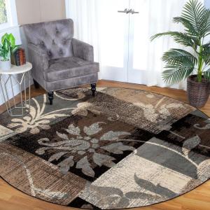 Superior Pastiche Floral Patchwork Non-Slip Indoor Washable Area Rug, 10′ x 14′, Brown(Beige – Z)