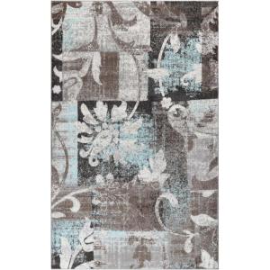 Superior Pastiche Floral Patchwork Non-Slip Indoor Washable Area Rug, 10′ x 14′, Brown(Brown Turquoise)