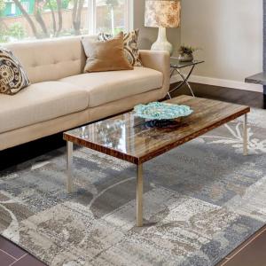 Superior Pastiche Floral Patchwork Non-Slip Indoor Washable Area Rug, 10′ x 14′, Brown(Ivory)