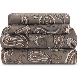 Superior Premium Cotton Flannel Sheets, All Season 100% Brushed Cotton Flannel Bedding, 4-Piece Sheet Set with Deep Fitting Pockets – Grey Paisley, Queen Bed(Grey)
