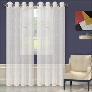 Superior Quality Lightweight Embroidered Imperial Trellis Sheer Stainless Grommets Window Treatment Curtain Panel (Set of 2) 52″ x 96″ – White(Champagne)