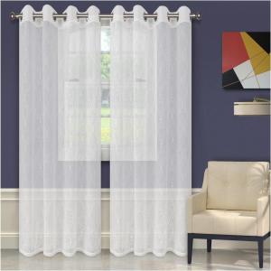 Superior Quality Lightweight Embroidered Imperial Trellis Sheer Stainless Grommets Window Treatment Curtain Panel (Set of 2) 52″ x 96″ – White(White)